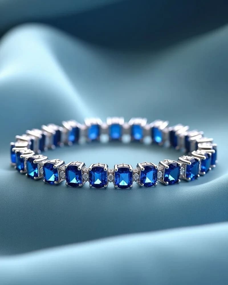 A sapphire and diamond line bracelet, cushion sapphires alternating with brilliants.