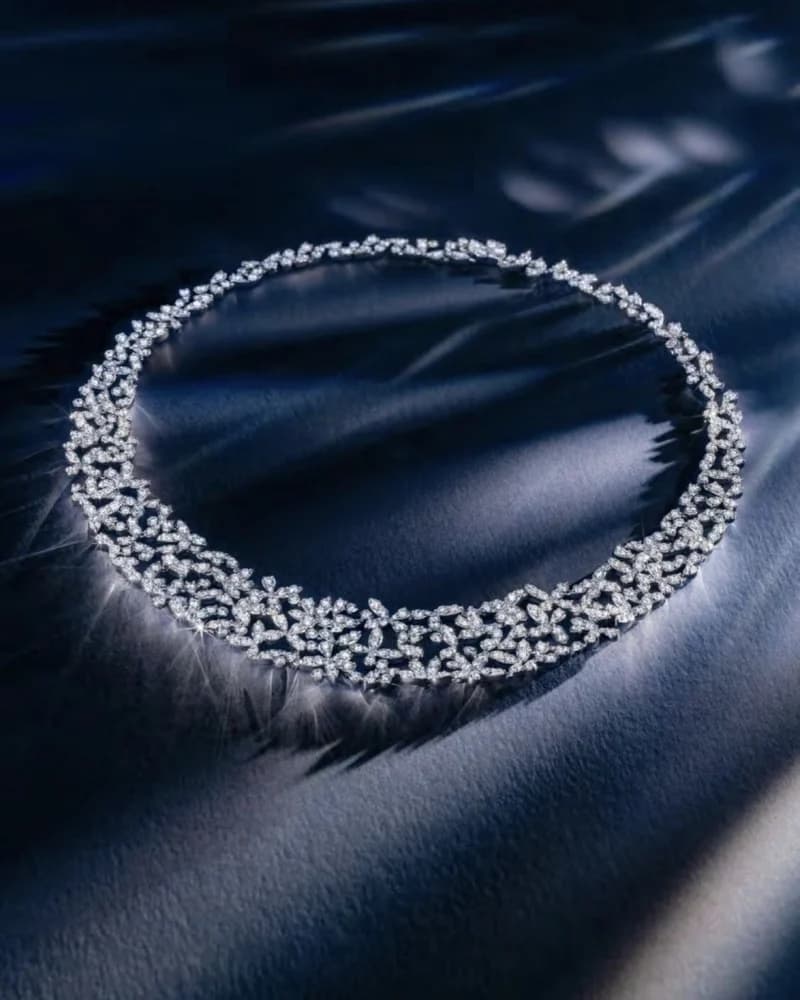 A wide diamond pavé cuff bracelet, nine rows deep.